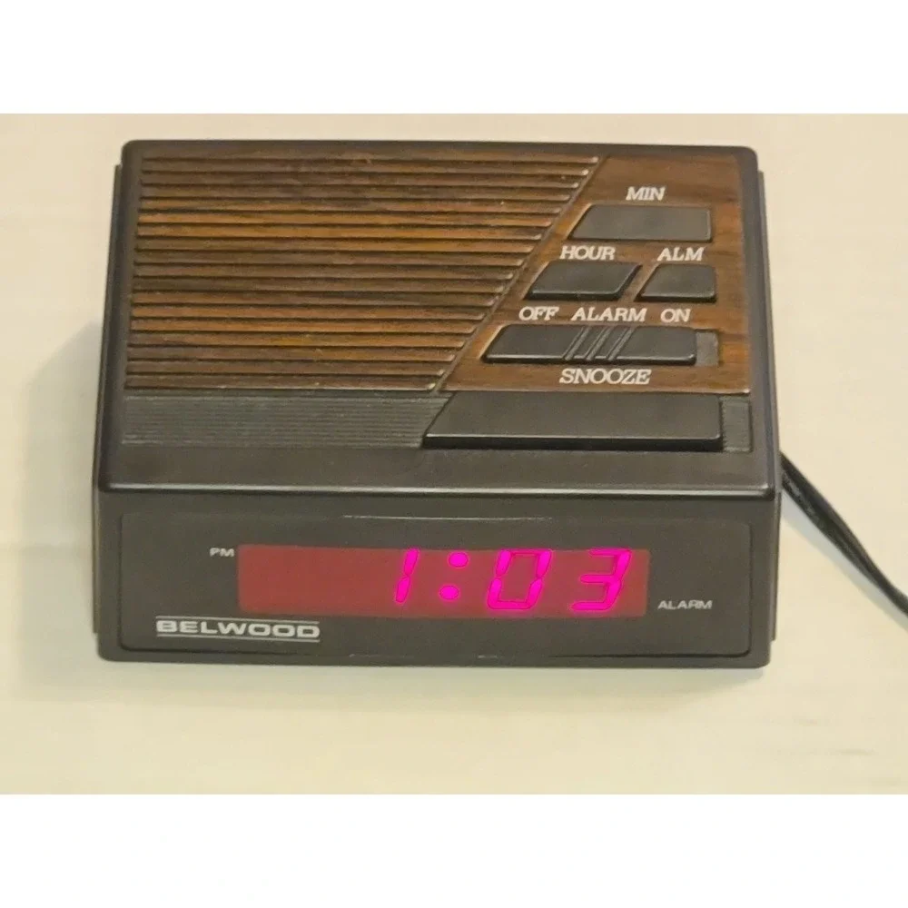 Vtg Belwood Digital Alarm Clock 1934‎ Faux Wood Grain Retro 80s Tested Works